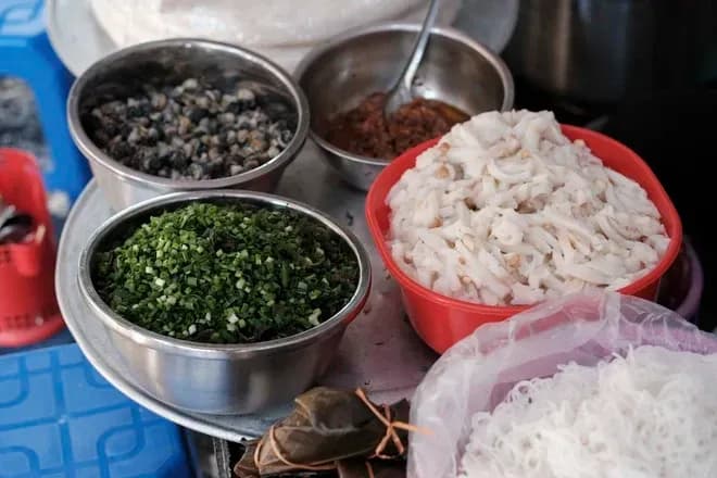 Ingredients prepared for the classic banh duc rieu cua
