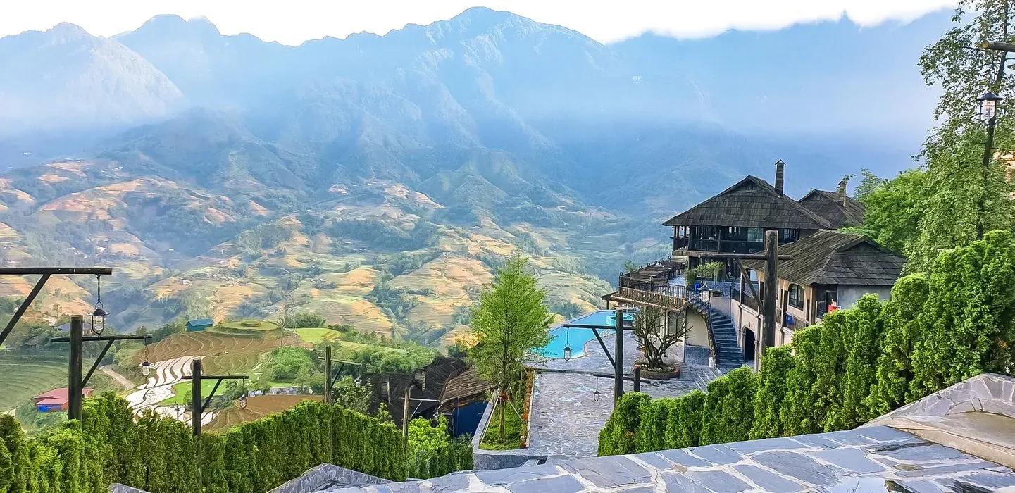 Surrounding verdant hills of The Mong Village in Sapa.