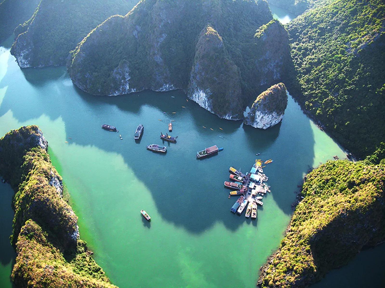 Vast landscape of Ha Long Bay from above.